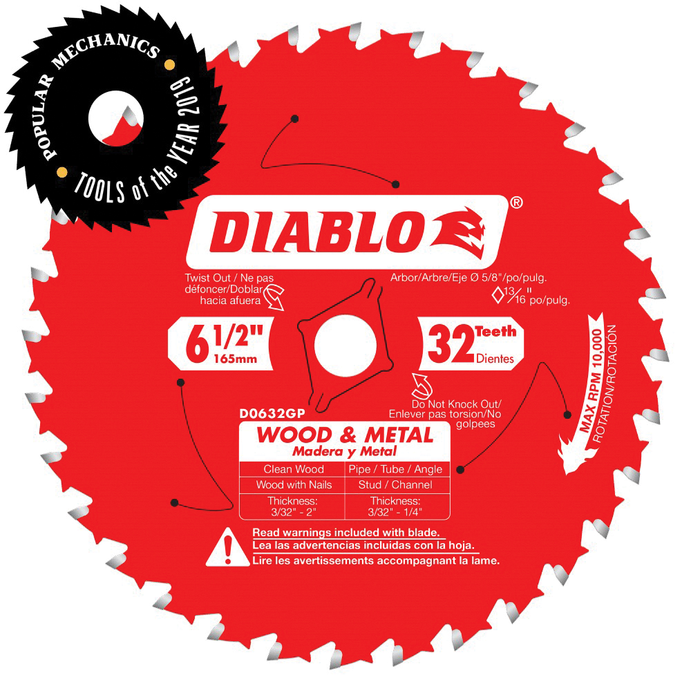 Diablo D0632GPX 10000 rpm TiCo Carbide Multi-Purpose Saw Blade  6-1/2 in x 32 Teeth