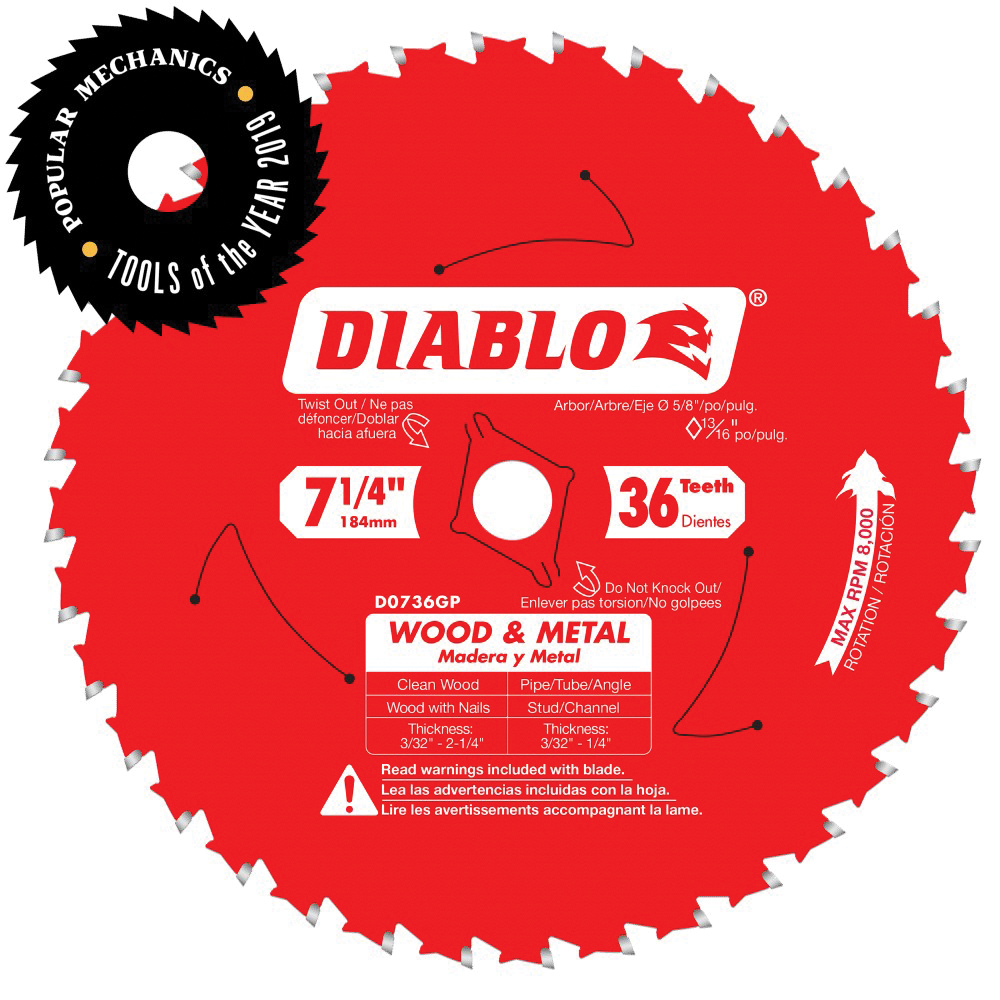 Diablo D0736GPX 8000 rpm TiCo Carbide Multi-Purpose Saw Blade  7-1/4 in x 36 Teeth