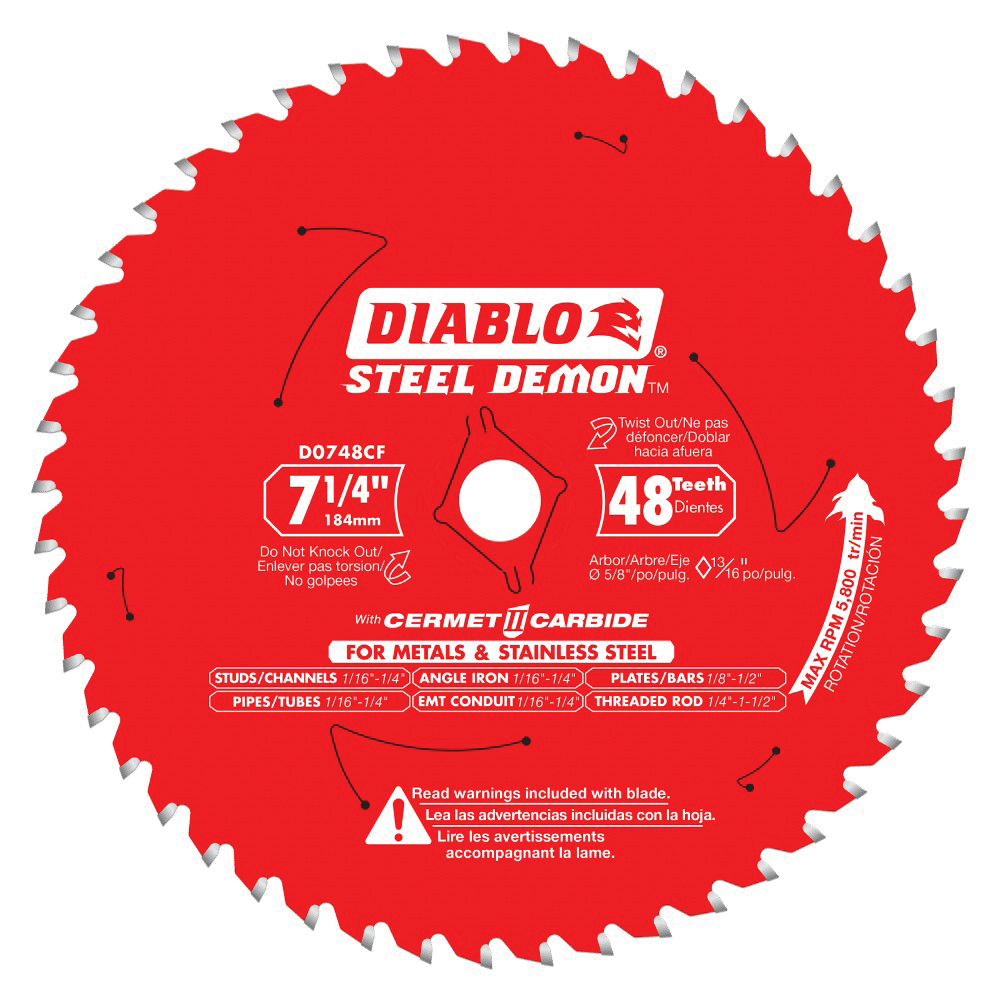 Diablo D0748CFX Steel Demon 5800 rpm Carbide Cermet Saw Blade  7-1/4 in x 48 Teeth