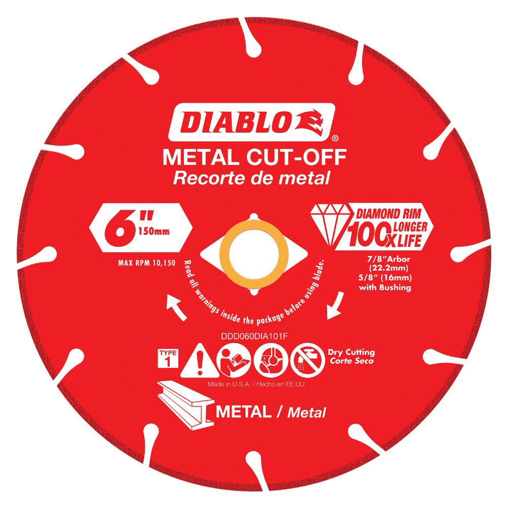 Diablo DDD060DIA101F 10150 rpm Diamond Abrasive Heavy-Duty Plus Grade Segmented Rim Metal Cut-Off Blade  6 in
