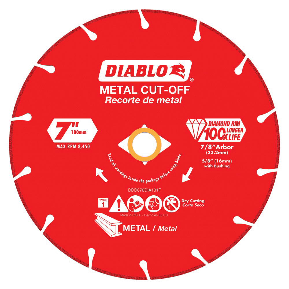 Diablo DDD070DIA101F 8450 rpm Diamond Abrasive Heavy-Duty Plus Grade Segmented Rim Metal Cut-Off Blade  7 in