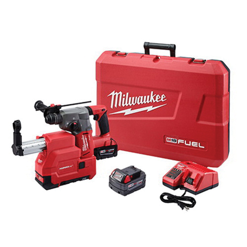 Milwaukee-2712-22DE M18 Fuel™ 18 V 5 Ah Lithium-Ion 1 in Keyless SDS Plus® Soft Grip/D-Handle Cordless Rotary Hammer with Dedicated Dust Extractor Kit