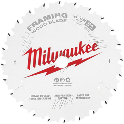 Milwaukee 48-40-0620 10000 rpm Cobalt Infused Tungsten Carbide Thin Kerf Circular Saw Framing Blade  6-1/2 in x 24 Teeth